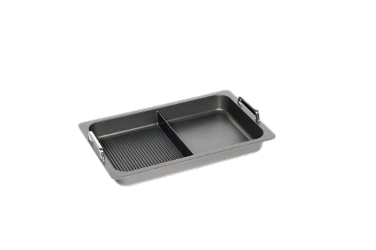 تصویر  ماهیتابه مستطیل دسته استیل دوخانه گریل نچسب AMT سایز 53